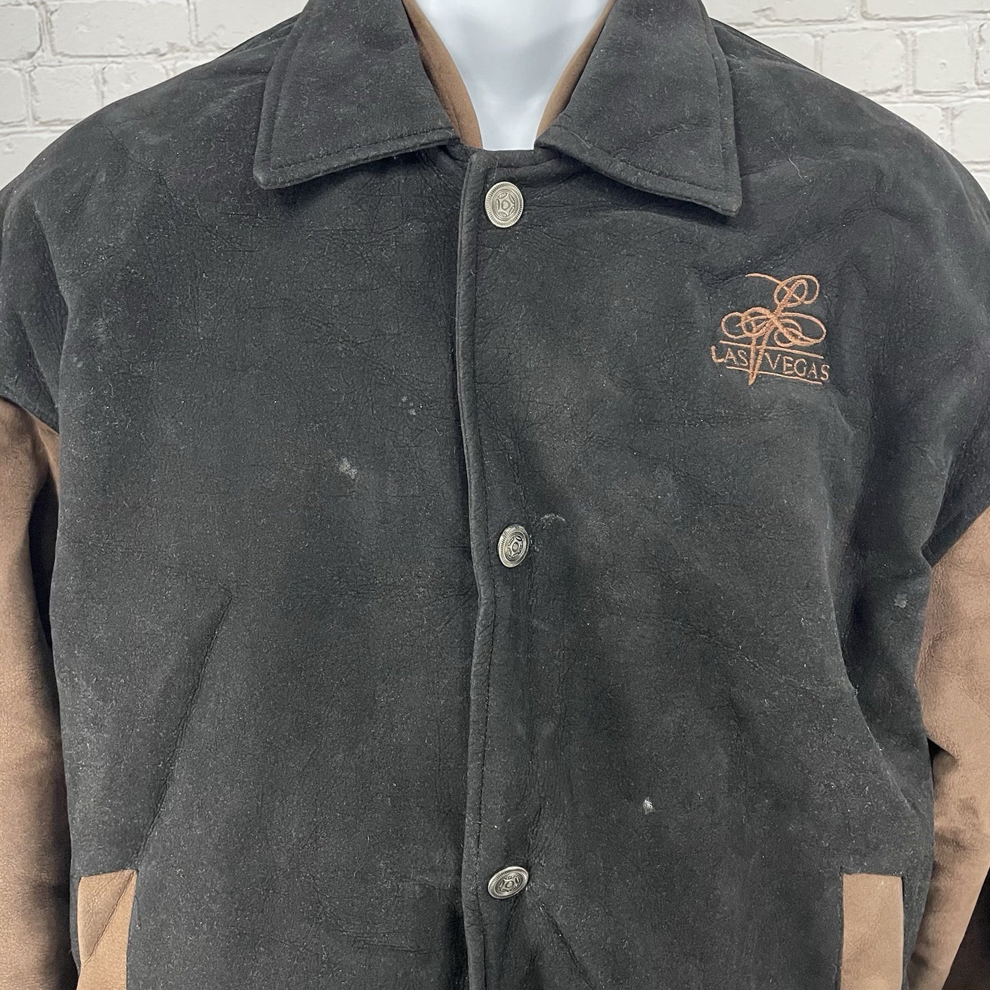 Jon Lauren Apparel Black Las Vegas Varsity Zipped Snap Pockets Jacket Size L