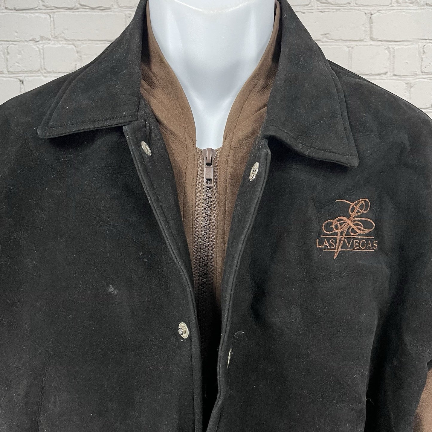 Jon Lauren Apparel Black Las Vegas Varsity Zipped Snap Pockets Jacket Size L