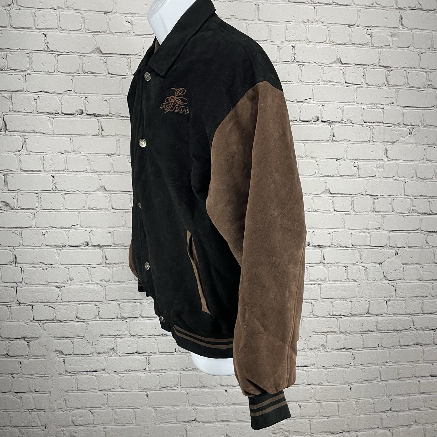 Jon Lauren Apparel Black Las Vegas Varsity Zipped Snap Pockets Jacket Size L