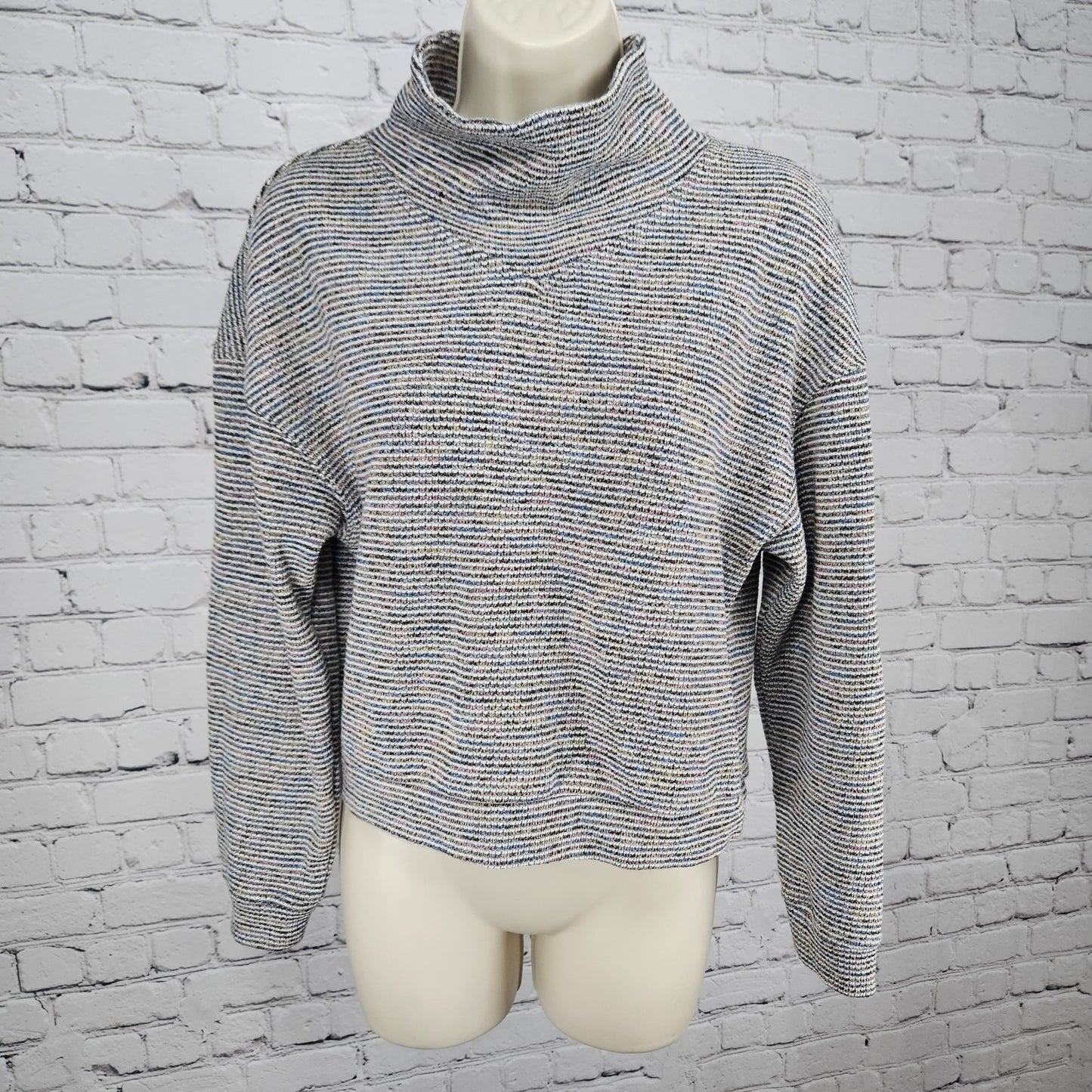 Madewell Multicolor Textured Ribbed Mock Neck Pullover Crop Sweater Top Medium
