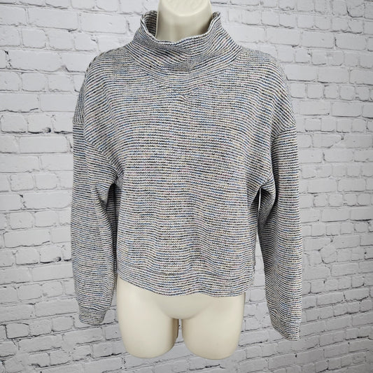 Madewell Multicolor Textured Ribbed Mock Neck Pullover Crop Sweater Top Medium