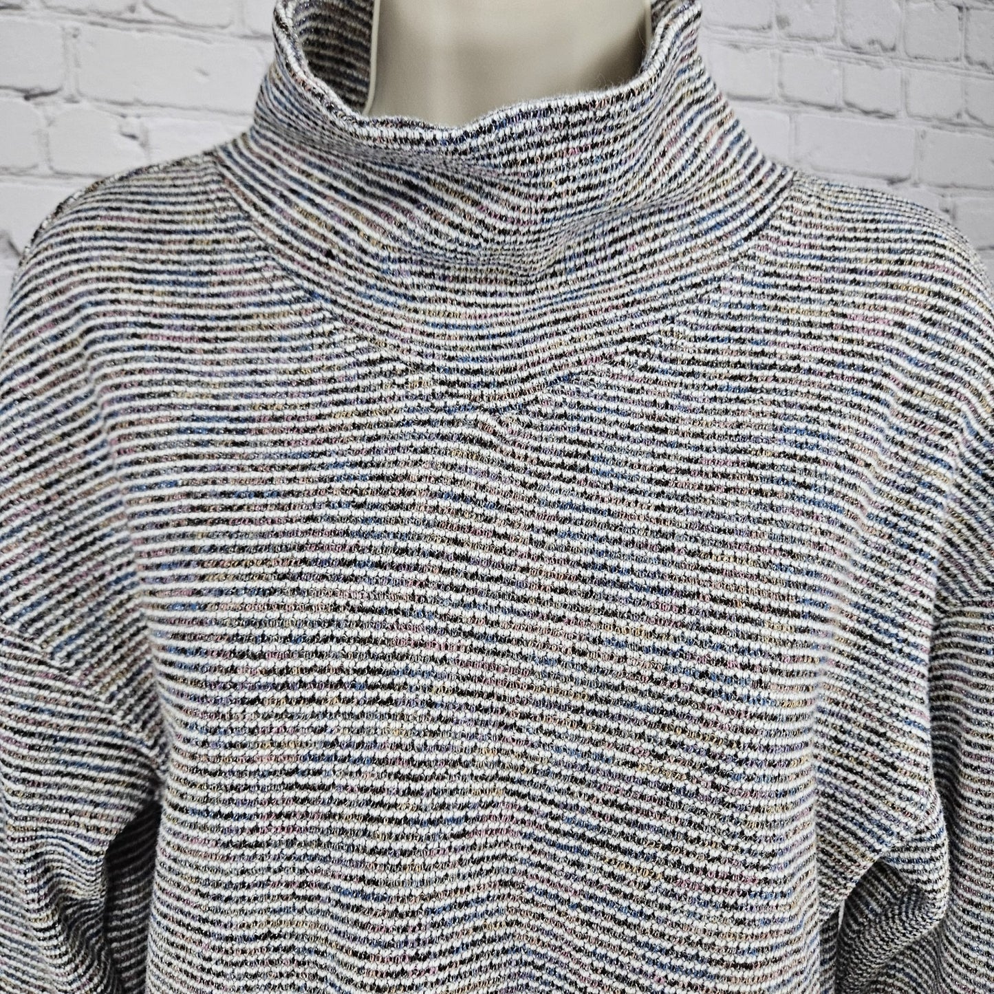 Madewell Multicolor Textured Ribbed Mock Neck Pullover Crop Sweater Top Medium