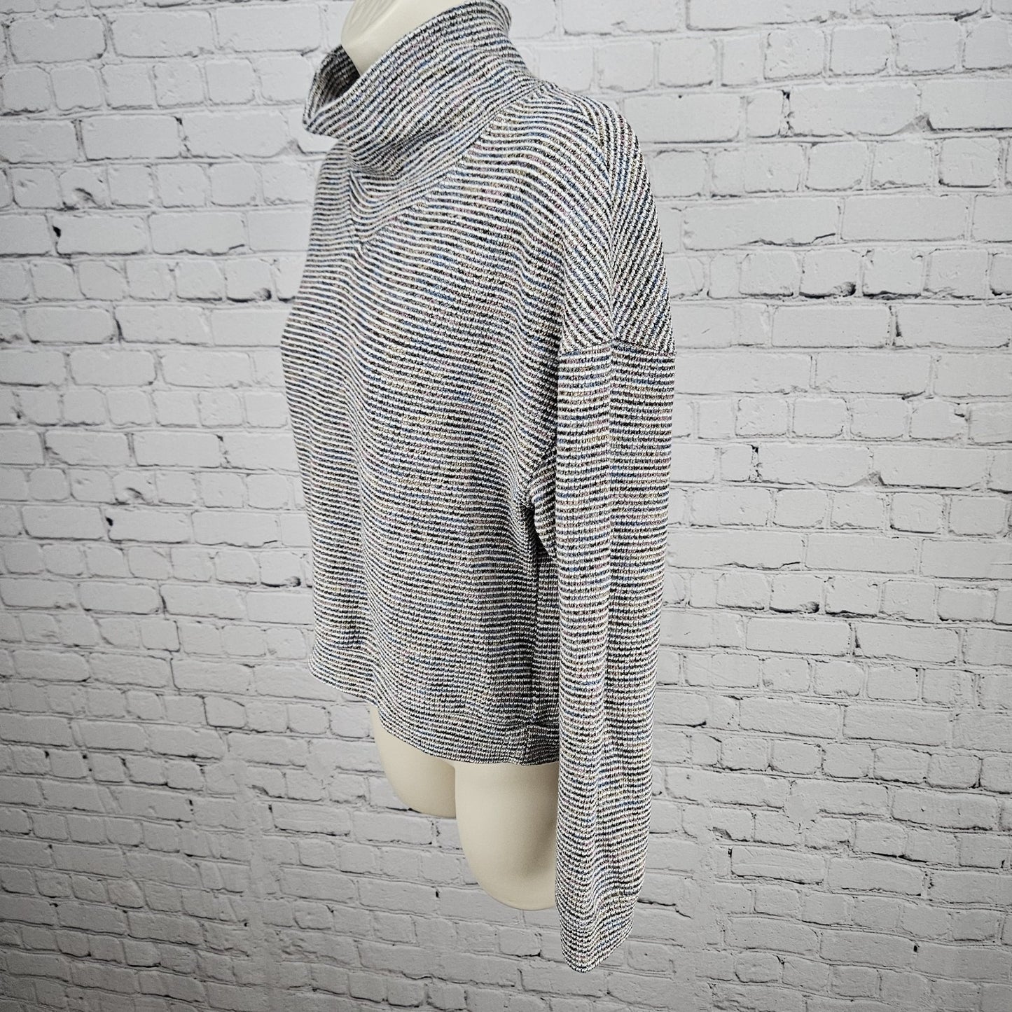 Madewell Multicolor Textured Ribbed Mock Neck Pullover Crop Sweater Top Medium