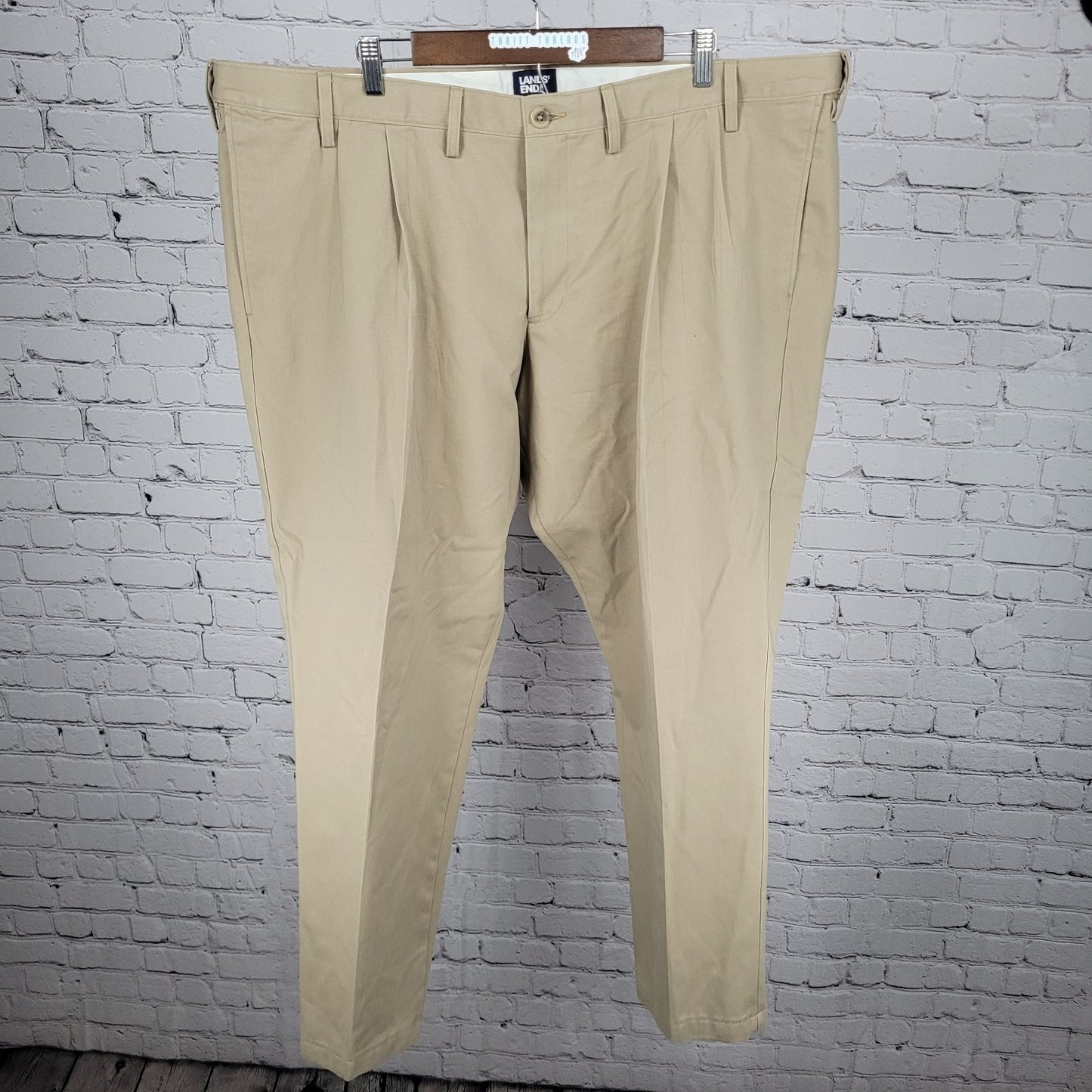 Lands End Tan Traditional Fit 100% Cotton Pleated Pants Size 48T (45x31)
