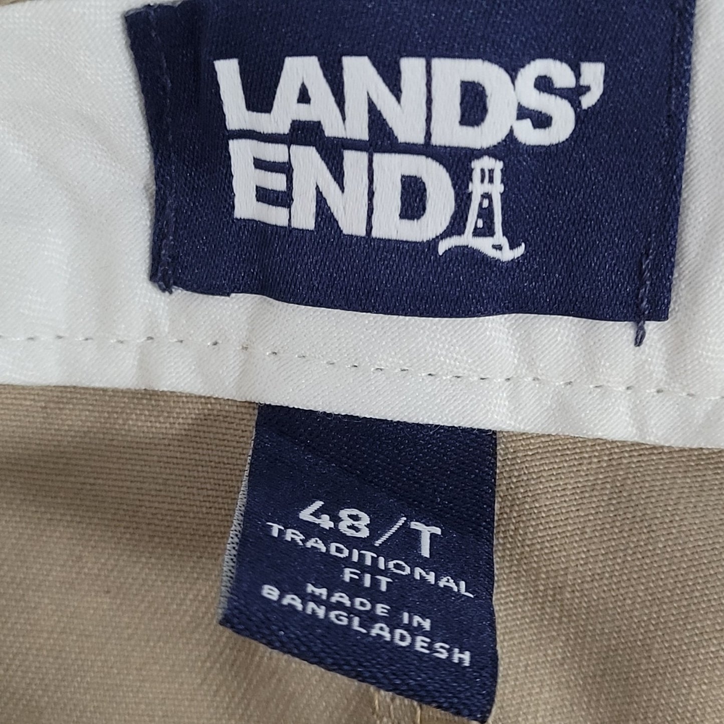 Lands End Tan Traditional Fit 100% Cotton Pleated Pants Size 48T (45x31)