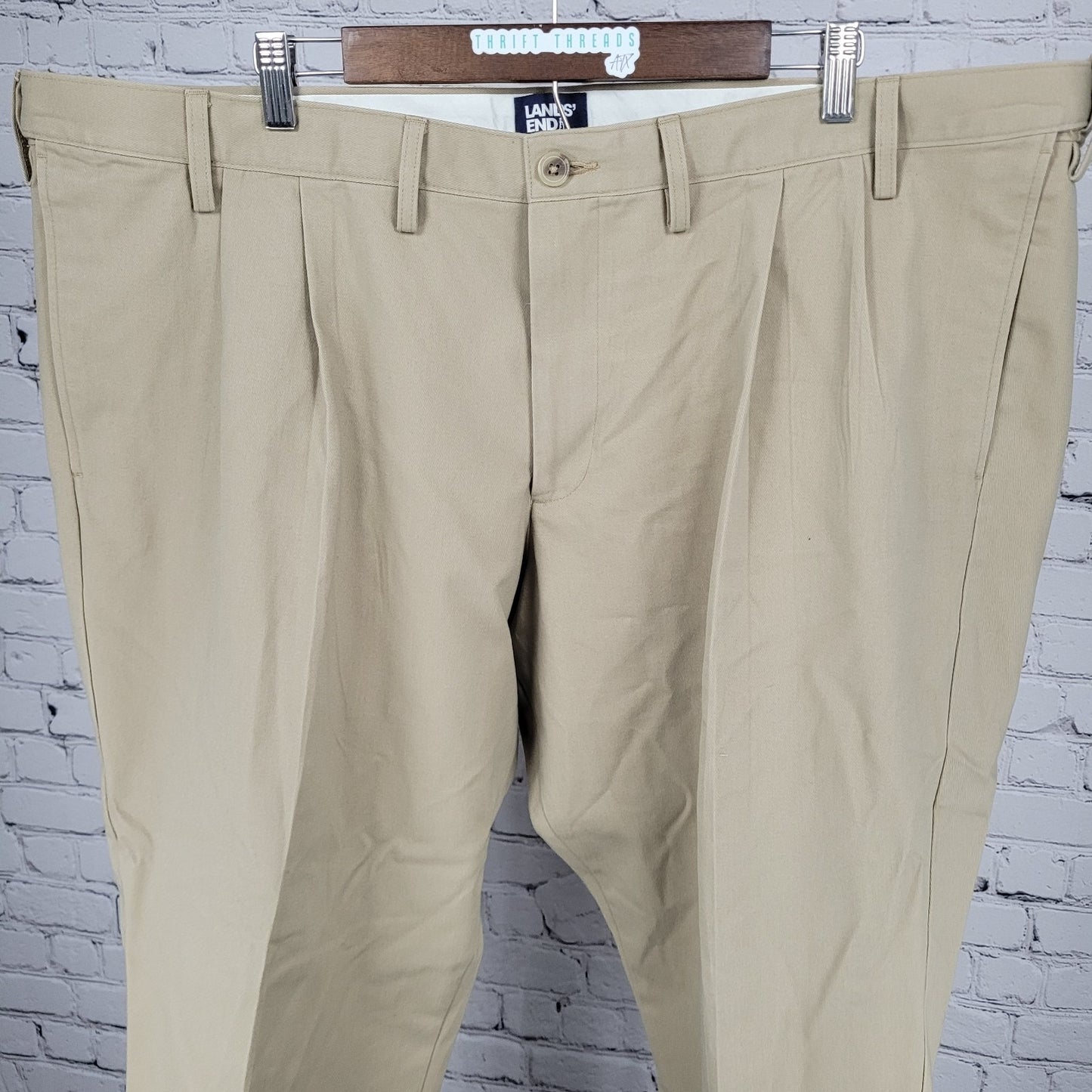 Lands End Tan Traditional Fit 100% Cotton Pleated Pants Size 48T (45x31)
