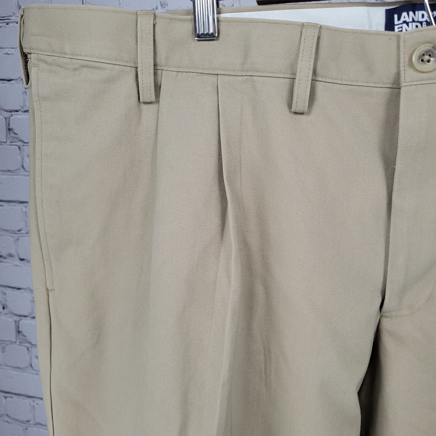 Lands End Tan Traditional Fit 100% Cotton Pleated Pants Size 48T (45x31)