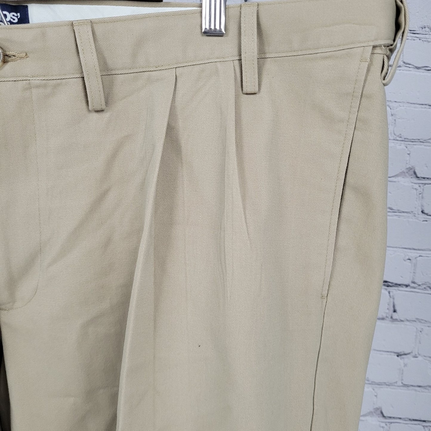 Lands End Tan Traditional Fit 100% Cotton Pleated Pants Size 48T (45x31)