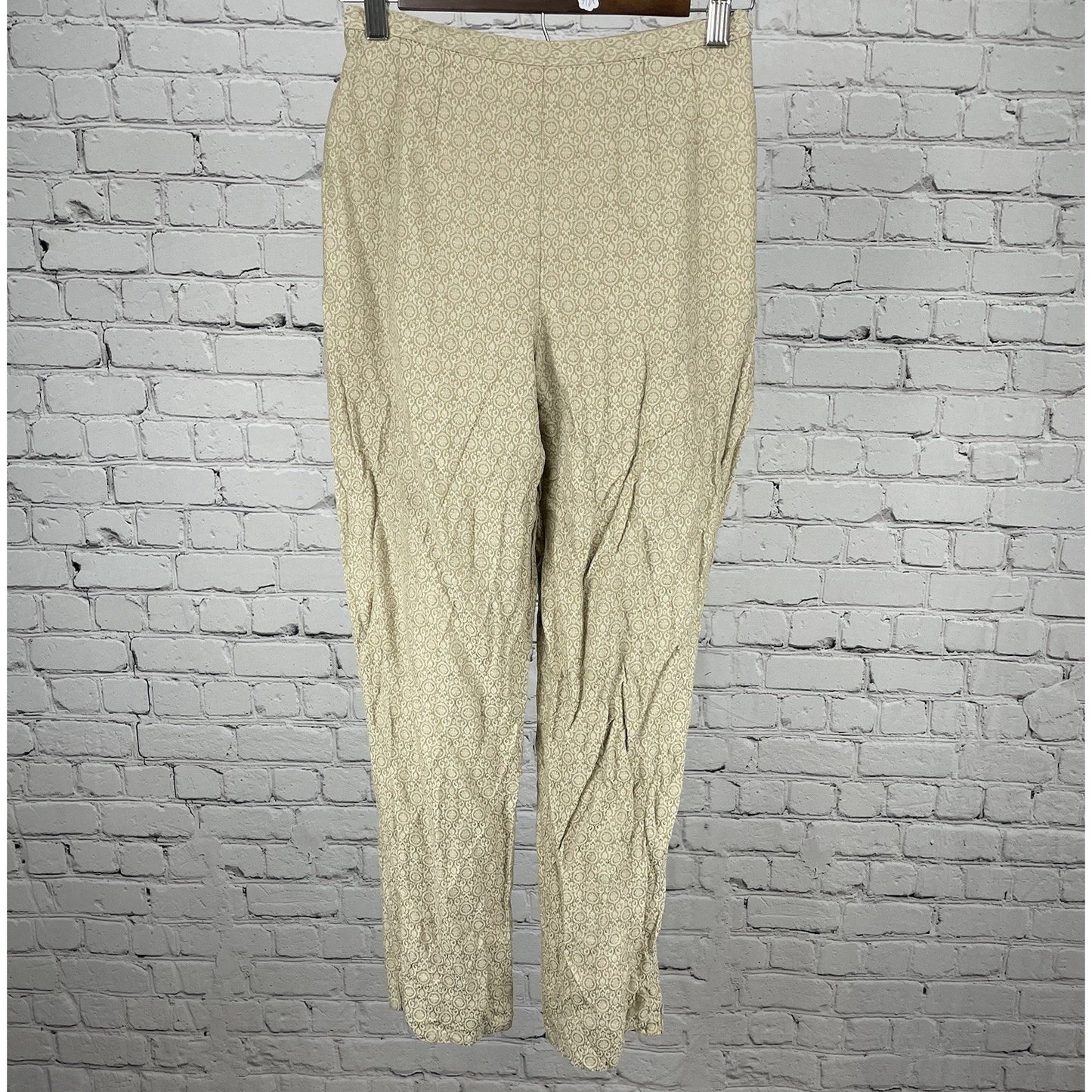 Talbots Beige 100% Pure Silk Print High Rise Lined Crop Pants Size 4 (24x26.5)