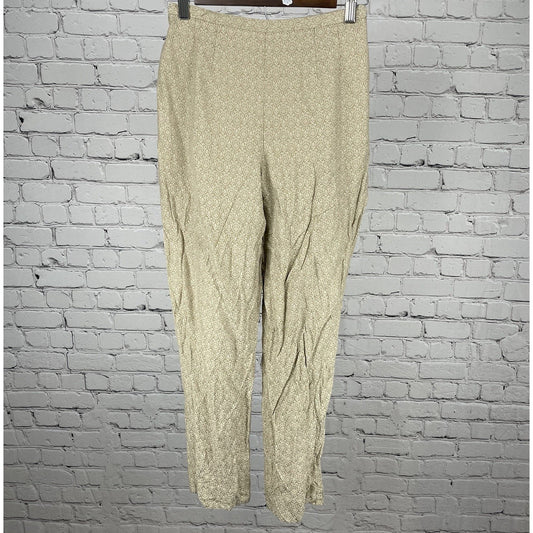 Talbots Beige 100% Pure Silk Print High Rise Lined Crop Pants Size 4 (24x26.5)