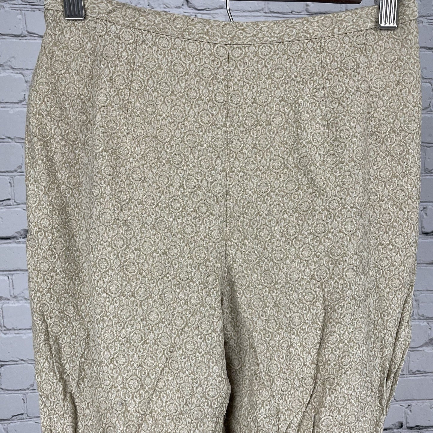 Talbots Beige 100% Pure Silk Print High Rise Lined Crop Pants Size 4 (24x26.5)