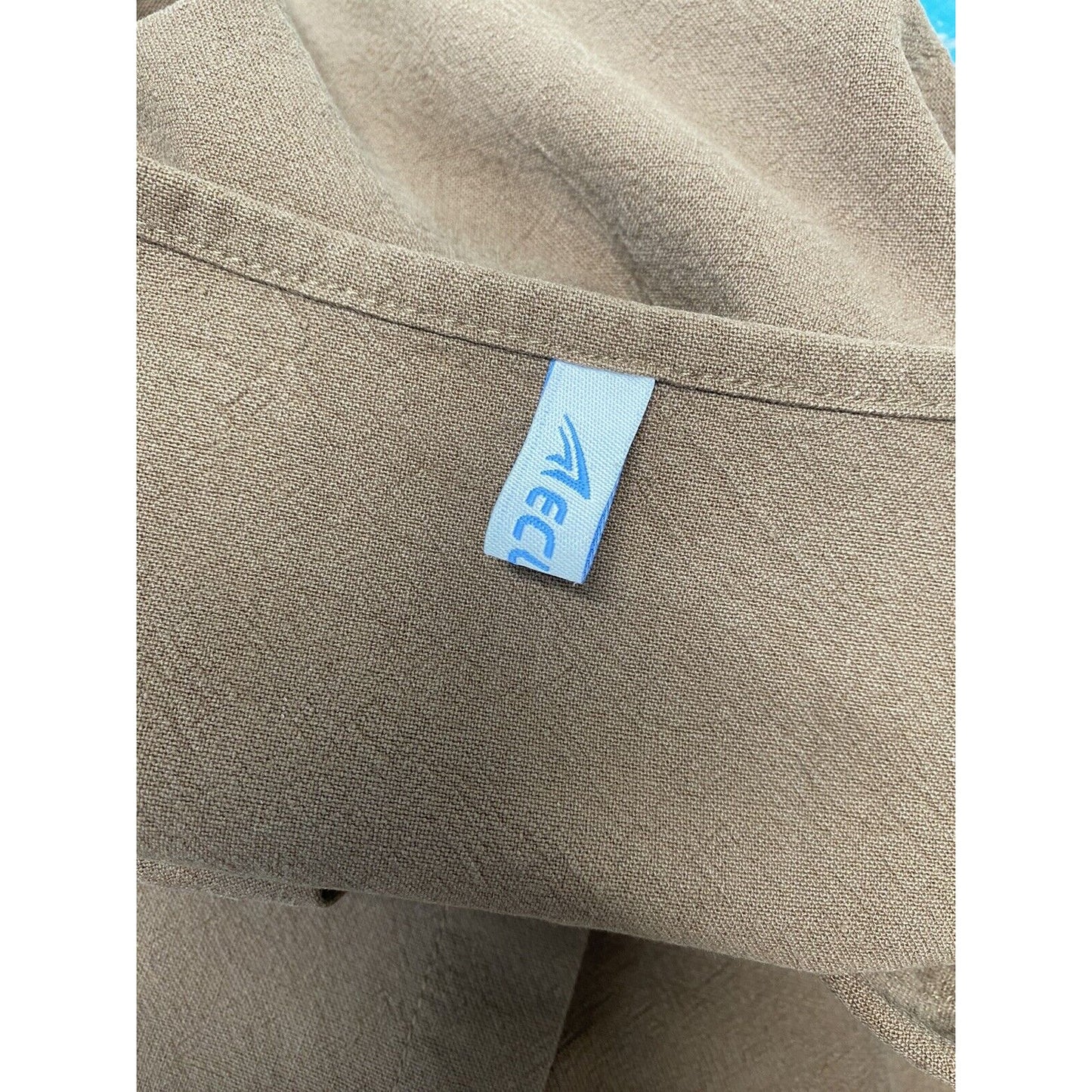 Ecupper Rayon Linen Blend Brown Short Sleeve Button Up Pockets M Medium