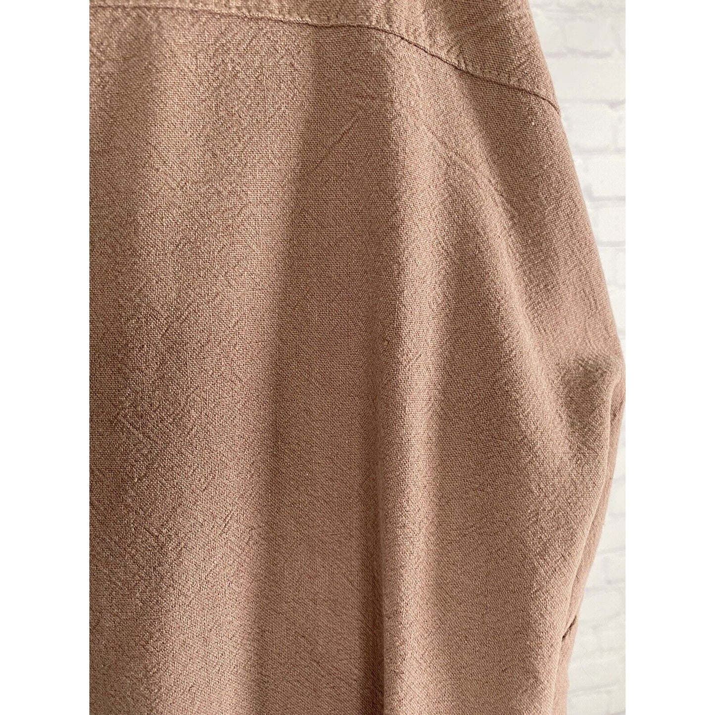 Ecupper Rayon Linen Blend Brown Short Sleeve Button Up Pockets M Medium