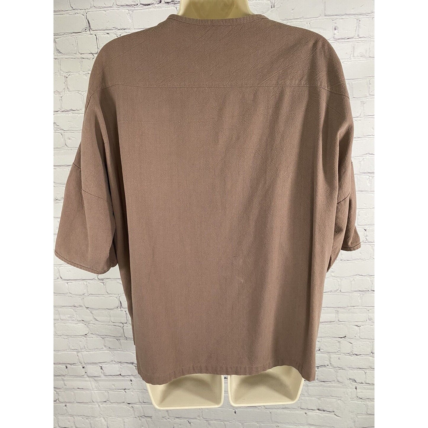 Ecupper Rayon Linen Blend Brown Short Sleeve Button Up Pockets M Medium
