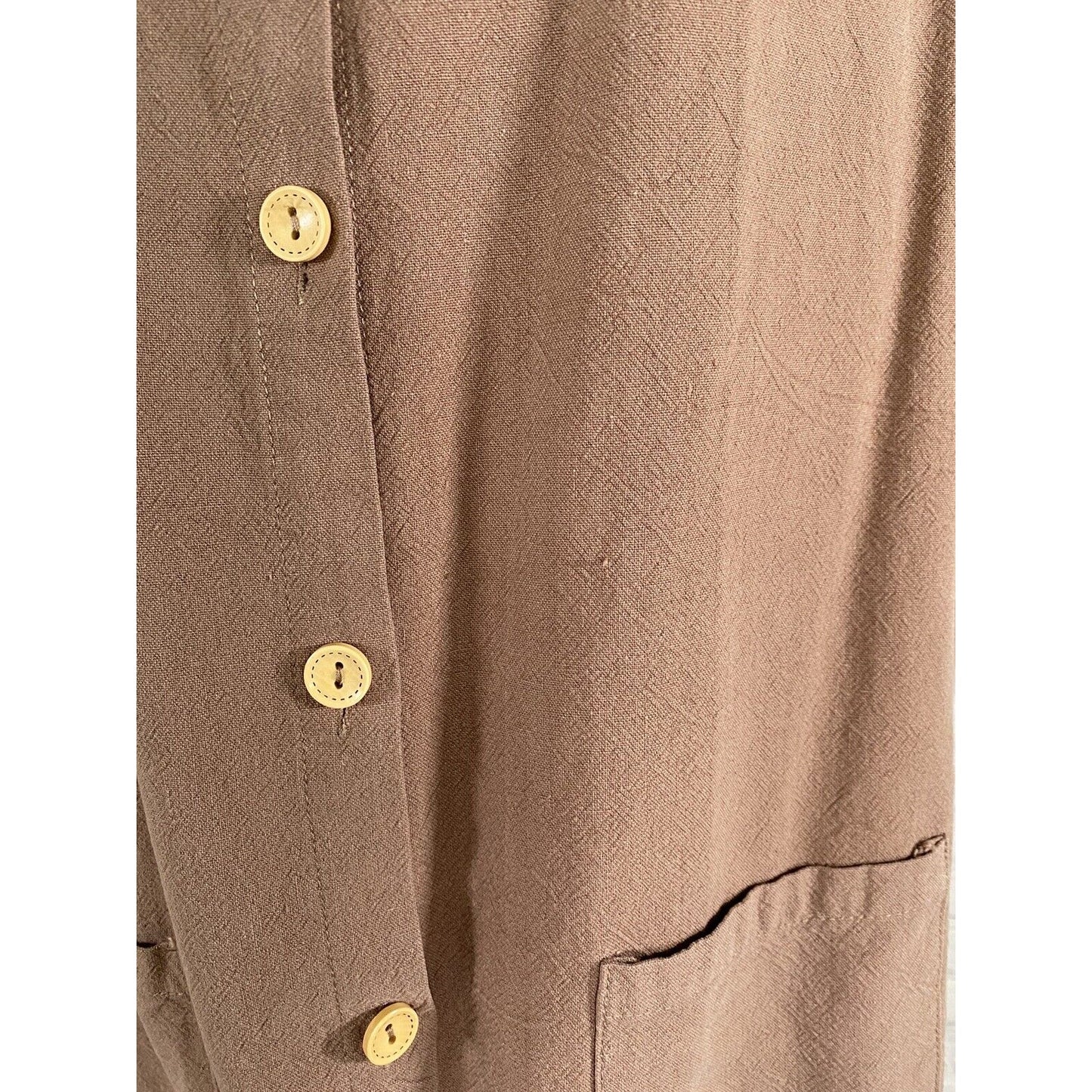 Ecupper Rayon Linen Blend Brown Short Sleeve Button Up Pockets M Medium