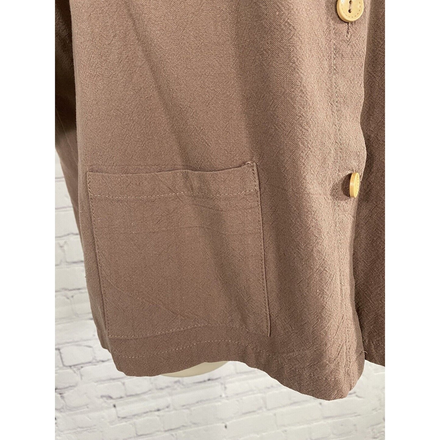Ecupper Rayon Linen Blend Brown Short Sleeve Button Up Pockets M Medium