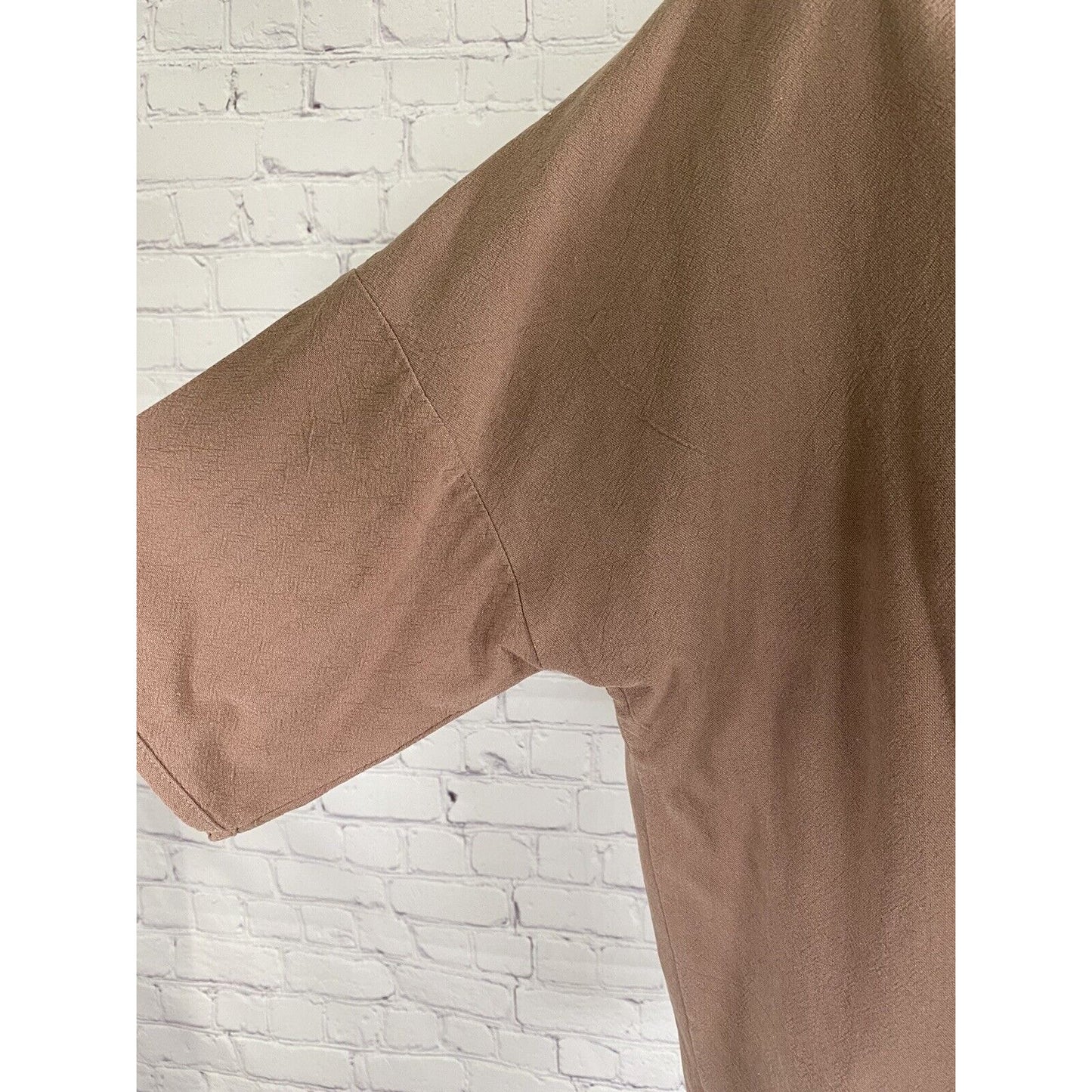 Ecupper Rayon Linen Blend Brown Short Sleeve Button Up Pockets M Medium