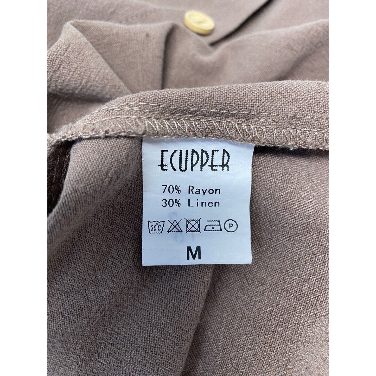 Ecupper Rayon Linen Blend Brown Short Sleeve Button Up Pockets M Medium