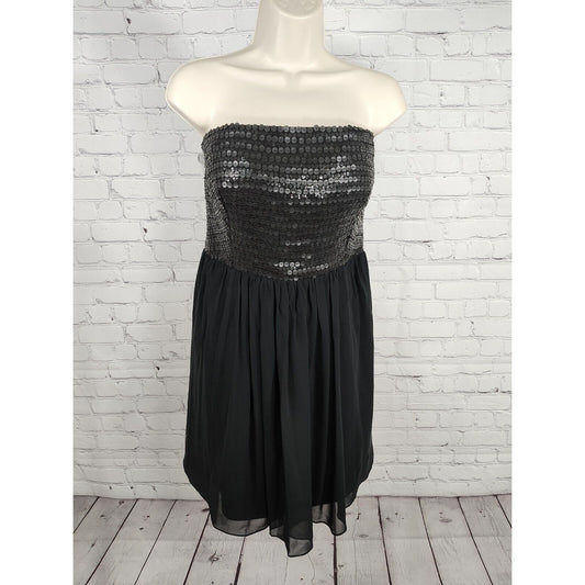 Phoebe Couture Black Strapless Sequin Lace Silk Skirt Empire Waist Dress Size 10