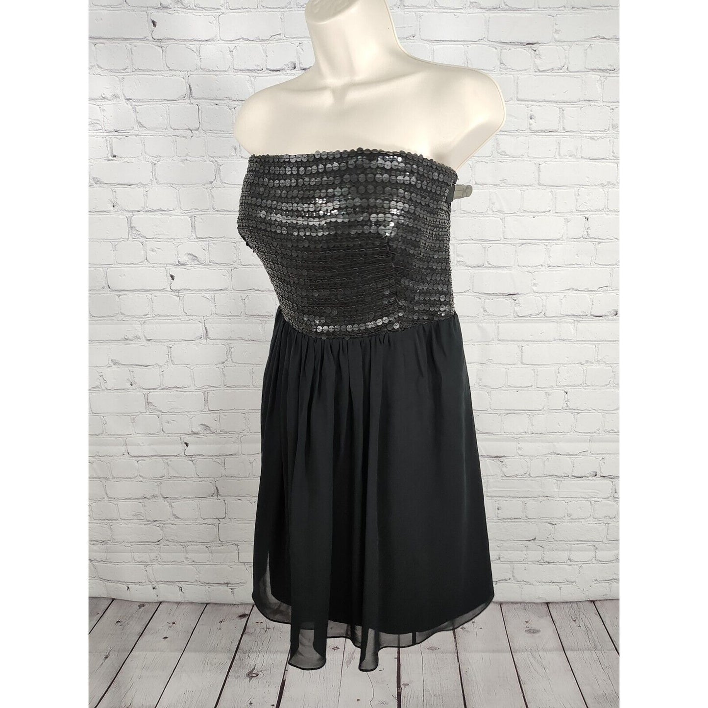 Phoebe Couture Black Strapless Sequin Lace Silk Skirt Empire Waist Dress Size 10