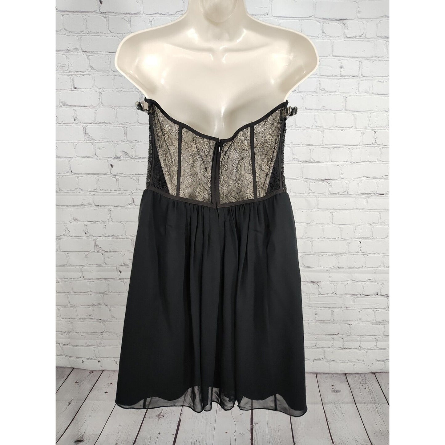 Phoebe Couture Black Strapless Sequin Lace Silk Skirt Empire Waist Dress Size 10