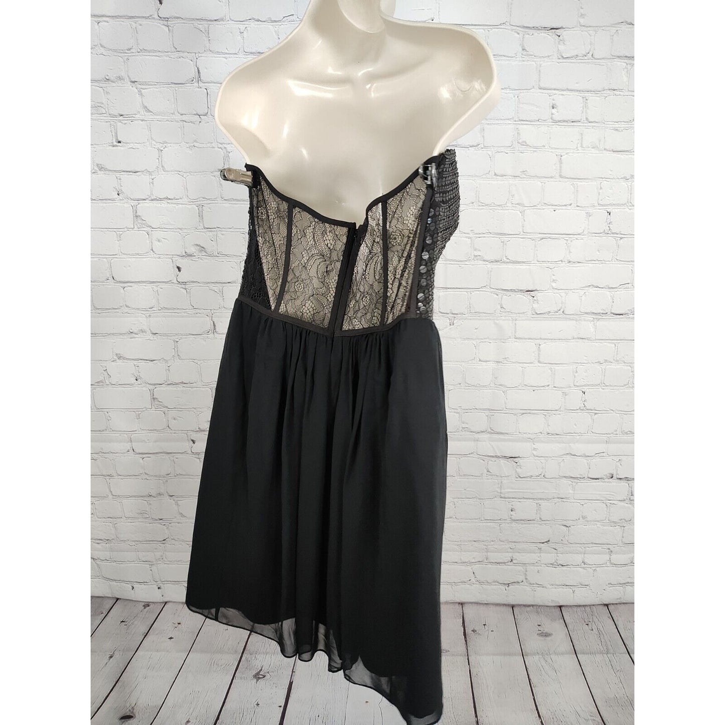 Phoebe Couture Black Strapless Sequin Lace Silk Skirt Empire Waist Dress Size 10