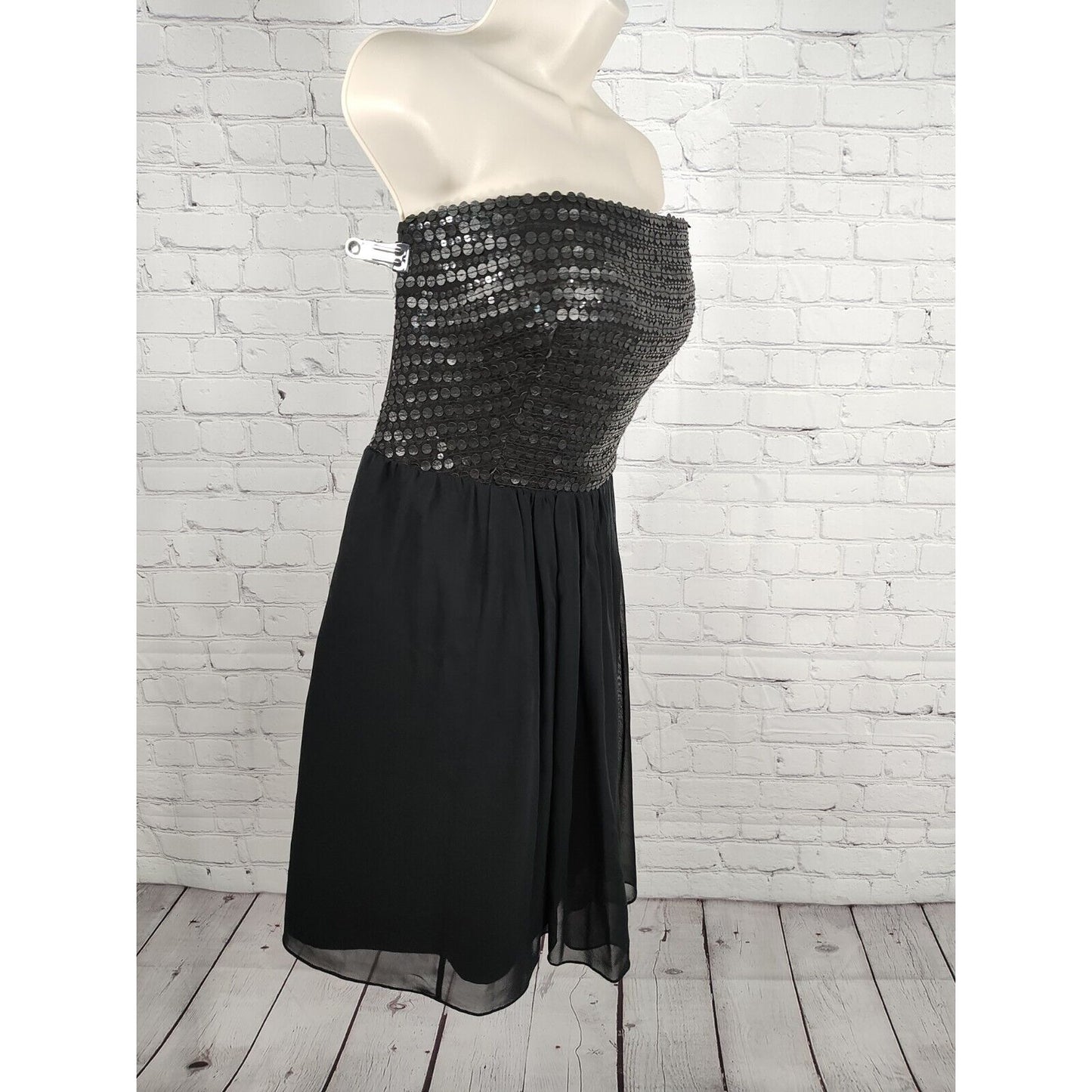 Phoebe Couture Black Strapless Sequin Lace Silk Skirt Empire Waist Dress Size 10