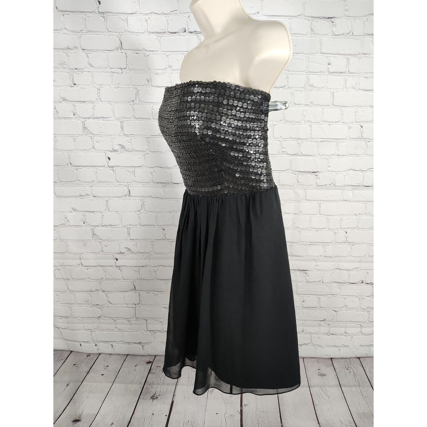 Phoebe Couture Black Strapless Sequin Lace Silk Skirt Empire Waist Dress Size 10