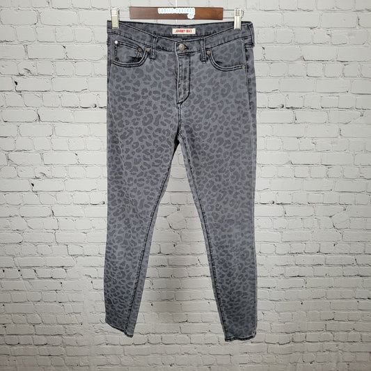 Johnny Was Grey Denim Leopard Mid Rise Skinny Stretch Jeans Size 26 (26x29)