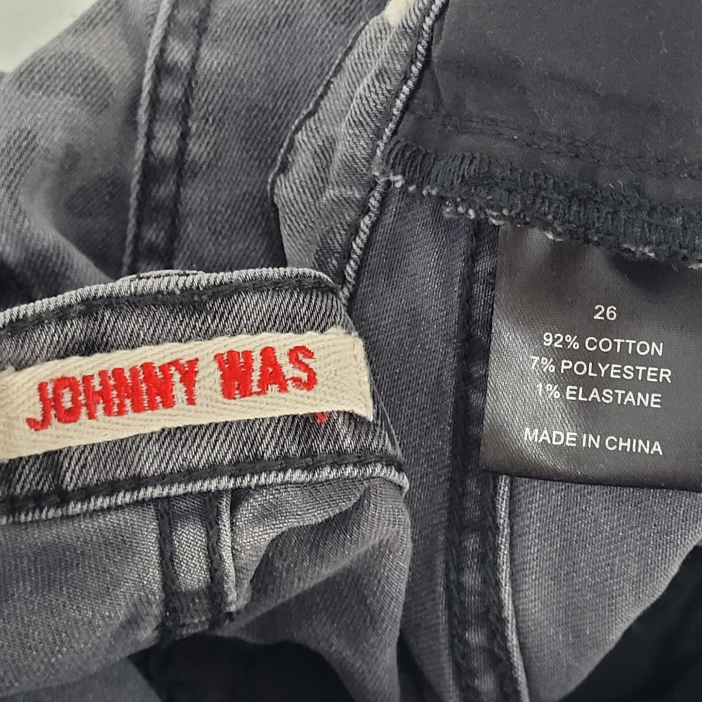 Johnny Was Grey Denim Leopard Mid Rise Skinny Stretch Jeans Size 26 (26x29)