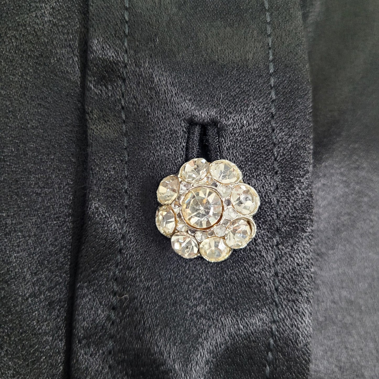 VTG Unbranded Black Satin Button Up Long Sleeve Blouse USA Union Made Size 14