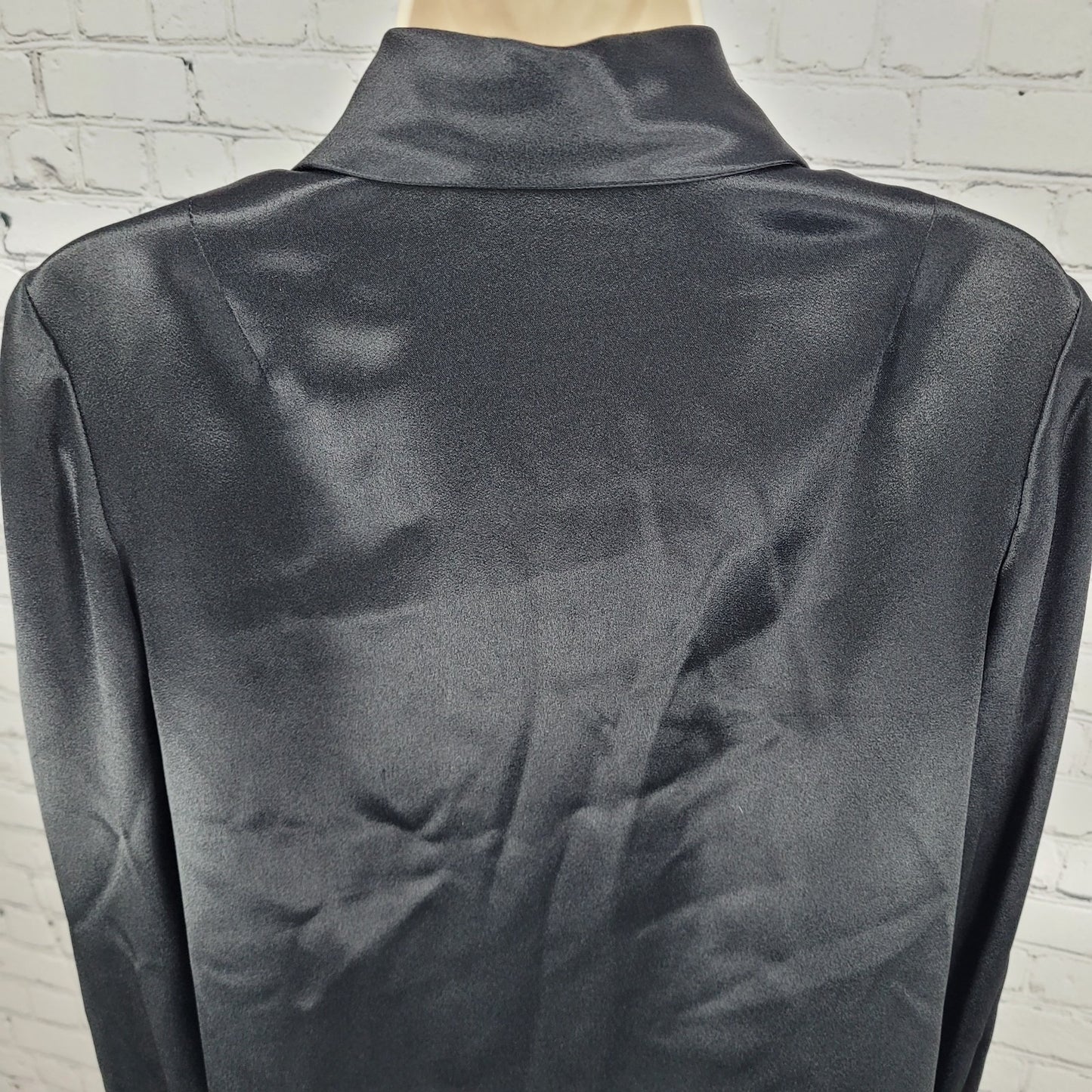 VTG Unbranded Black Satin Button Up Long Sleeve Blouse USA Union Made Size 14