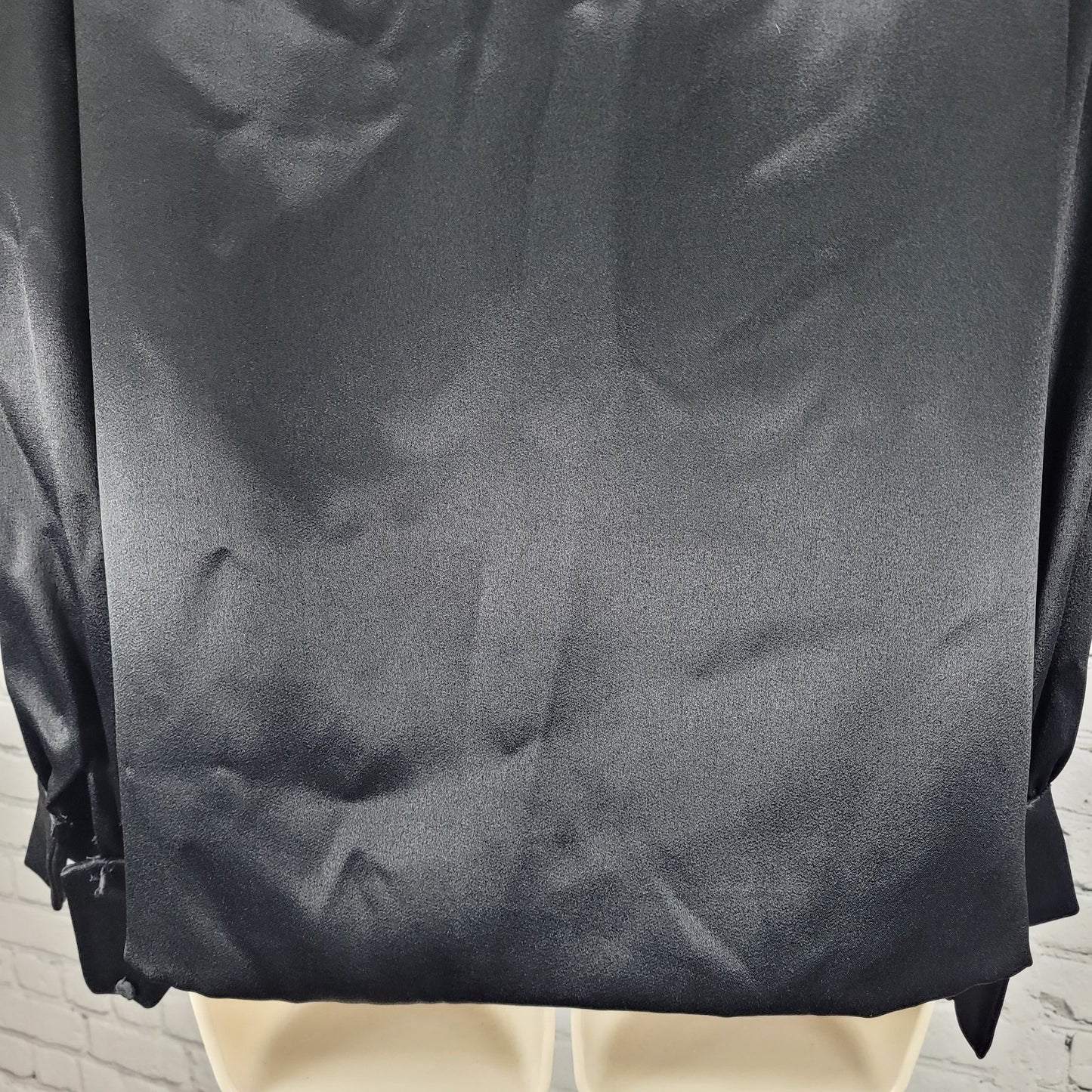 VTG Unbranded Black Satin Button Up Long Sleeve Blouse USA Union Made Size 14