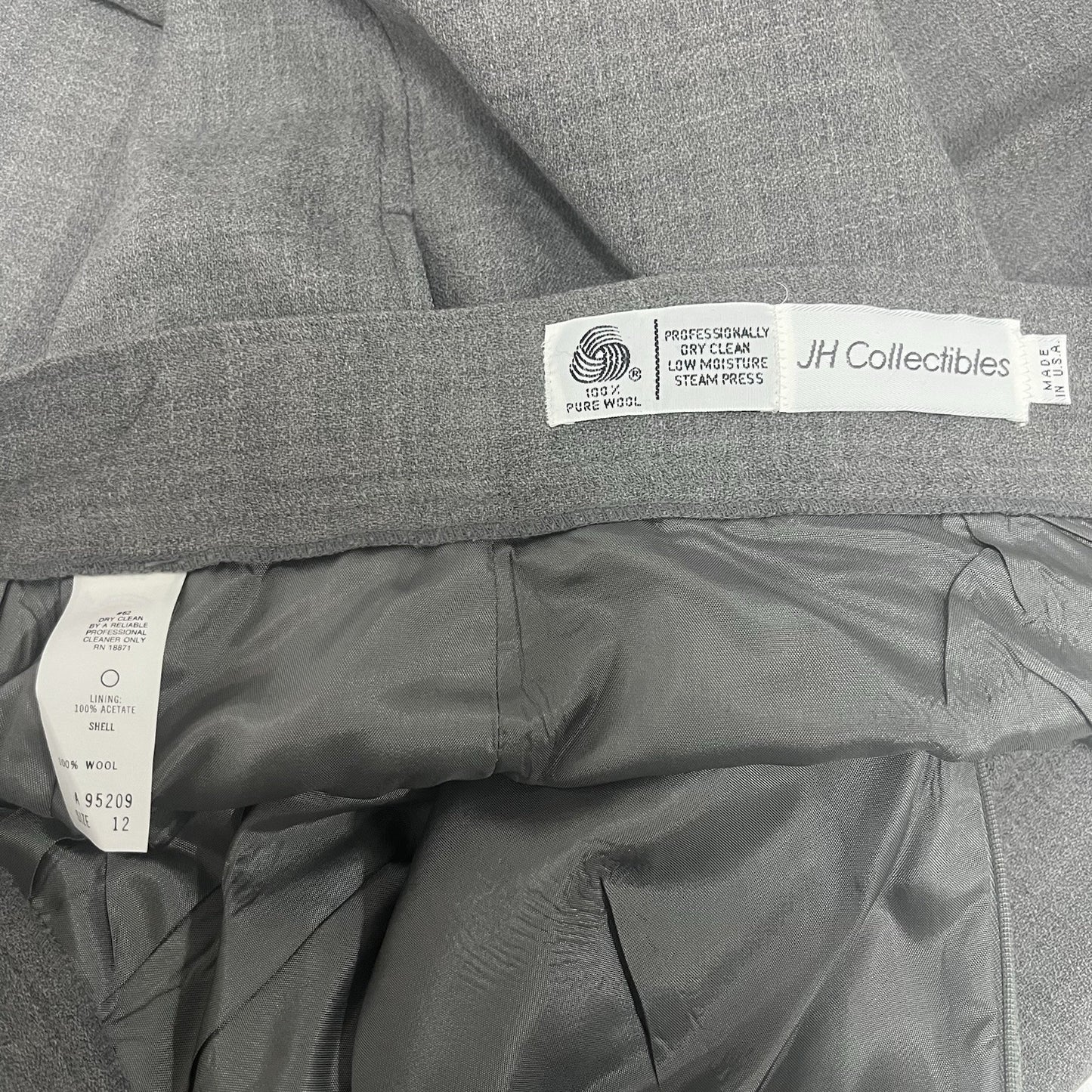 VTG JH Collectibles Gray Wool Pleated Lined High Waisted Dress Pants 12 (28X31)