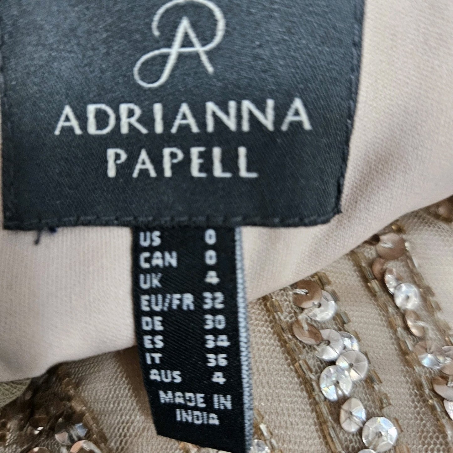 Adrianna Papell Beige Pink Beaded Sequin Sheer Waist Gown Formal Maxi Dress 0