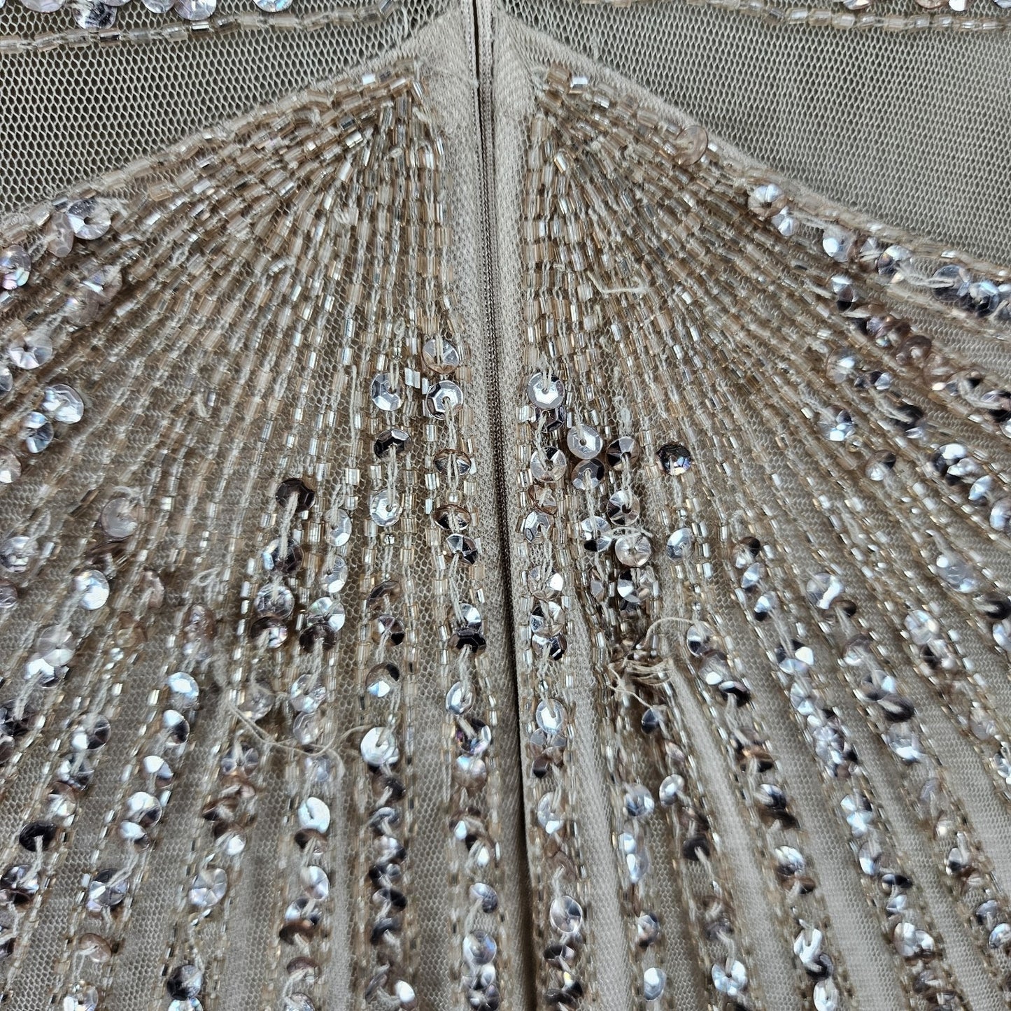 Adrianna Papell Beige Pink Beaded Sequin Sheer Waist Gown Formal Maxi Dress 0