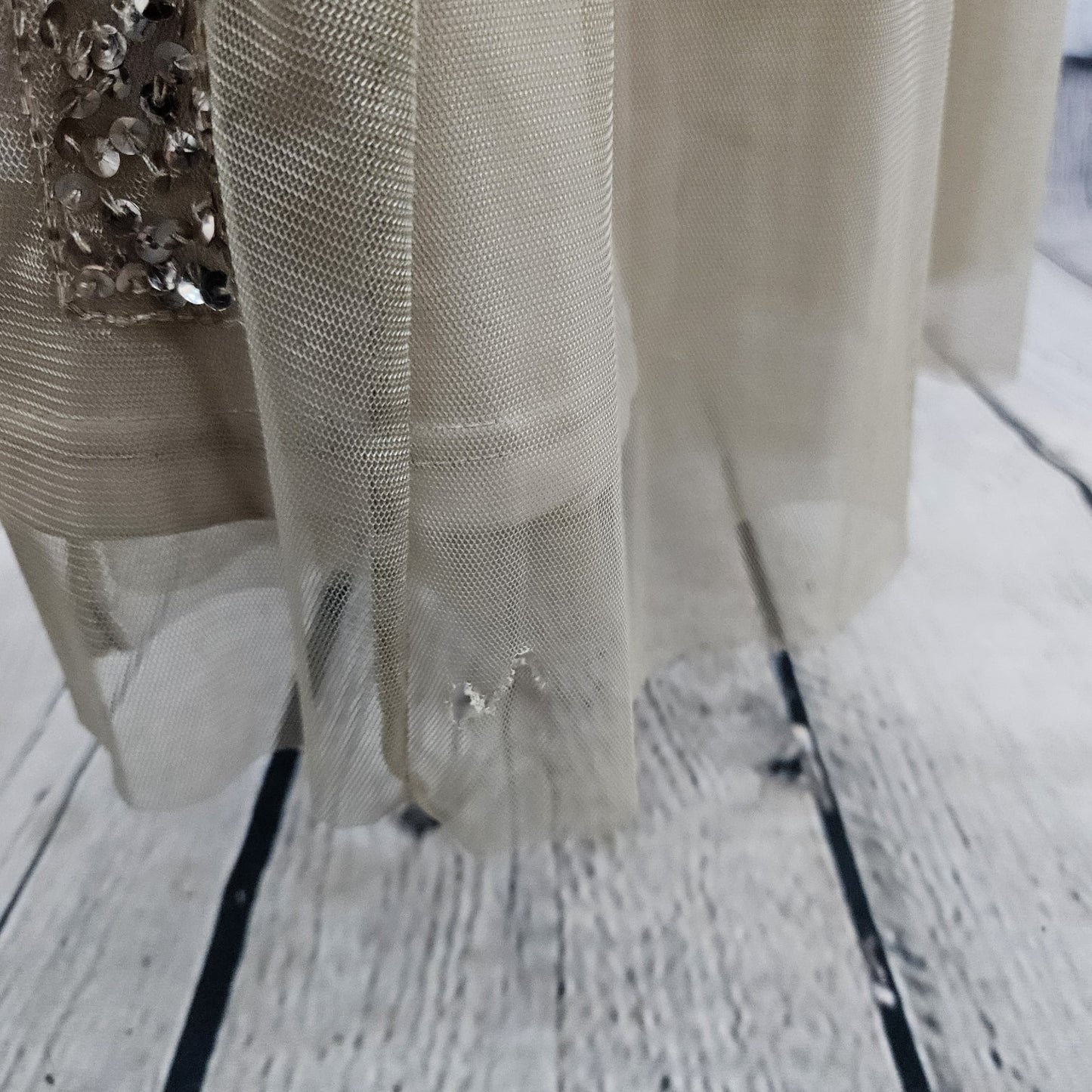 Adrianna Papell Beige Pink Beaded Sequin Sheer Waist Gown Formal Maxi Dress 0