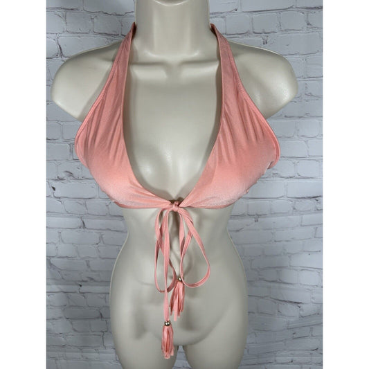 Abercrombie Pink Fringe Front Tie Halter Triangle Bikini Top M