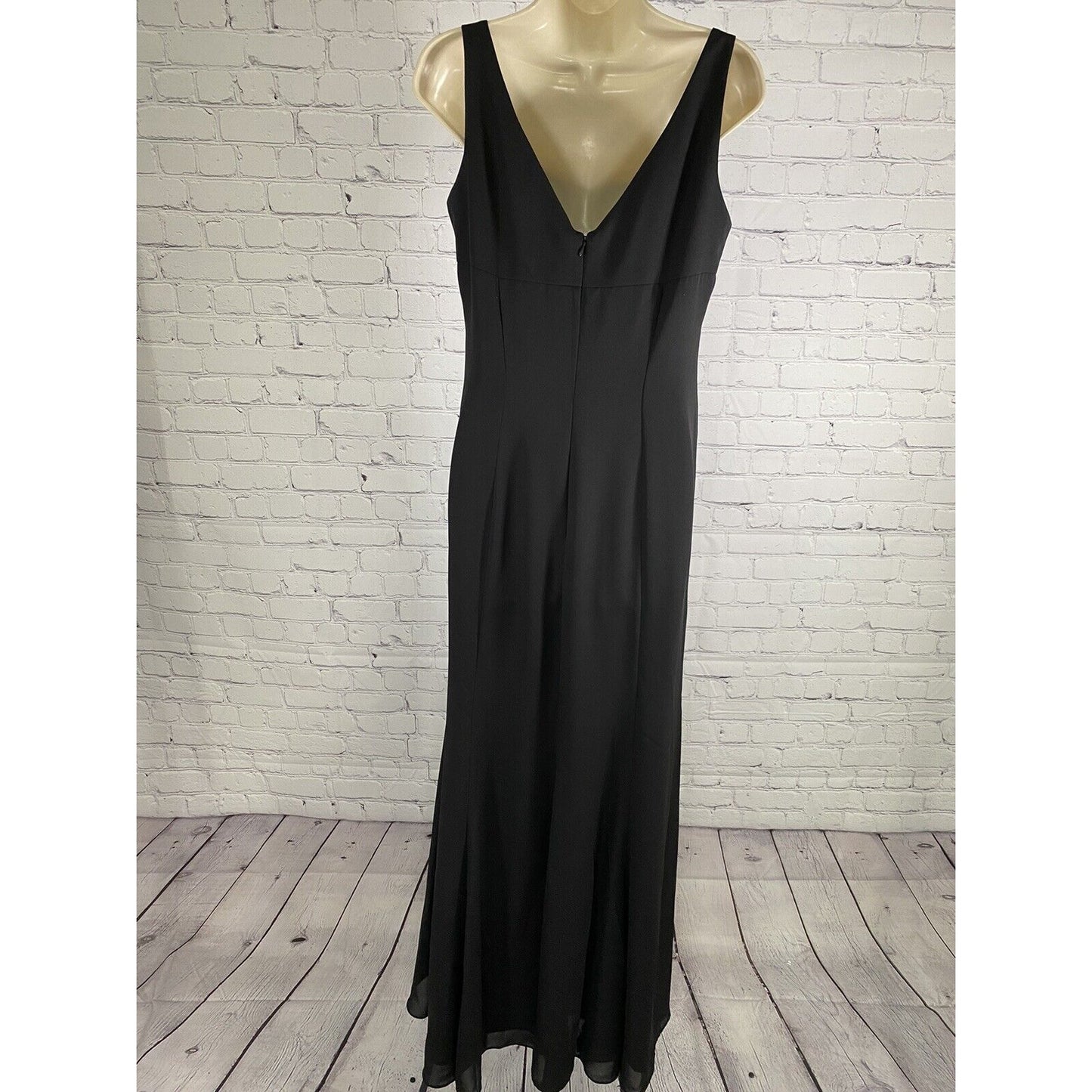VTG David’s Bridal Black Beaded Lined Back Zip Long Princess Gown Dress XS