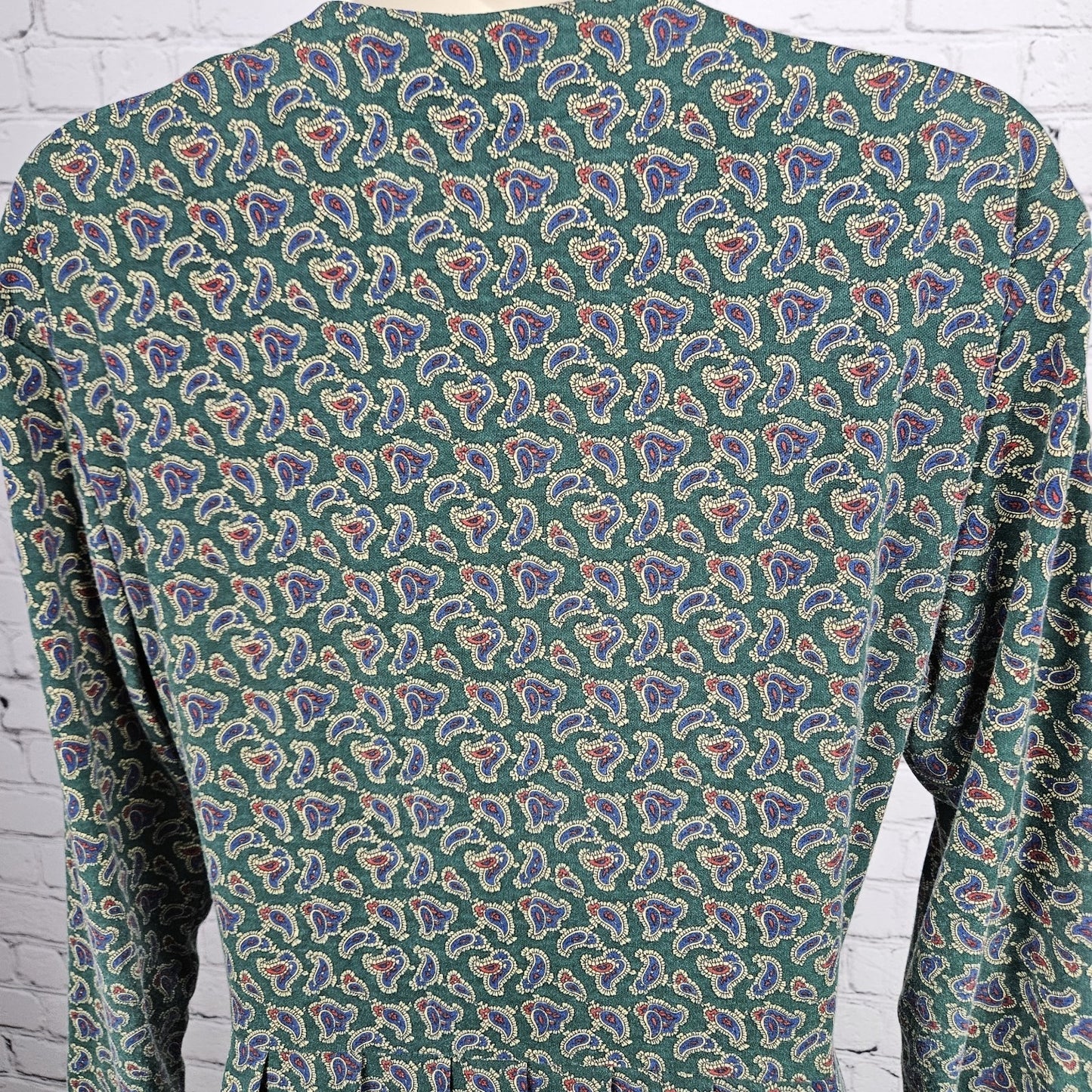 VTG Talbots Sara Campbell Green Paisley Long Sleeve A-Line Midi Dress USA Small