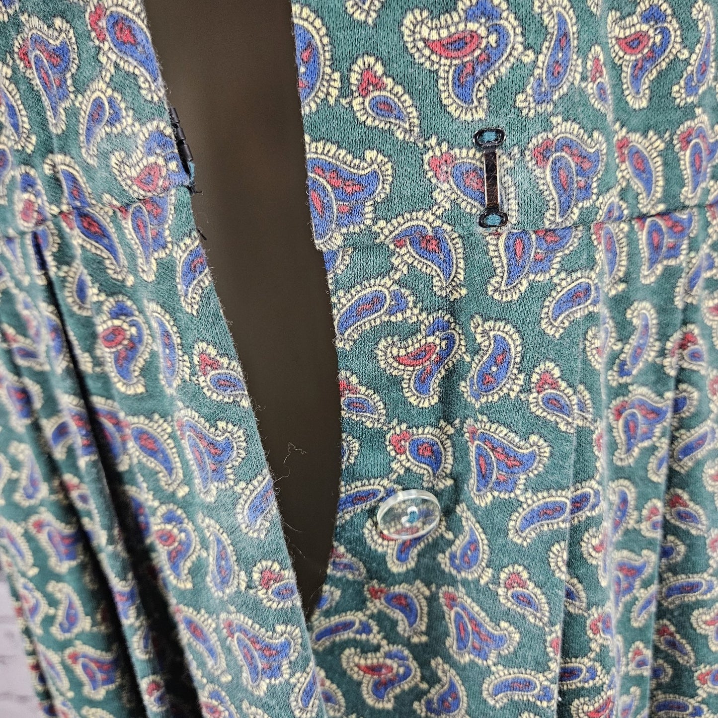 VTG Talbots Sara Campbell Green Paisley Long Sleeve A-Line Midi Dress USA Small
