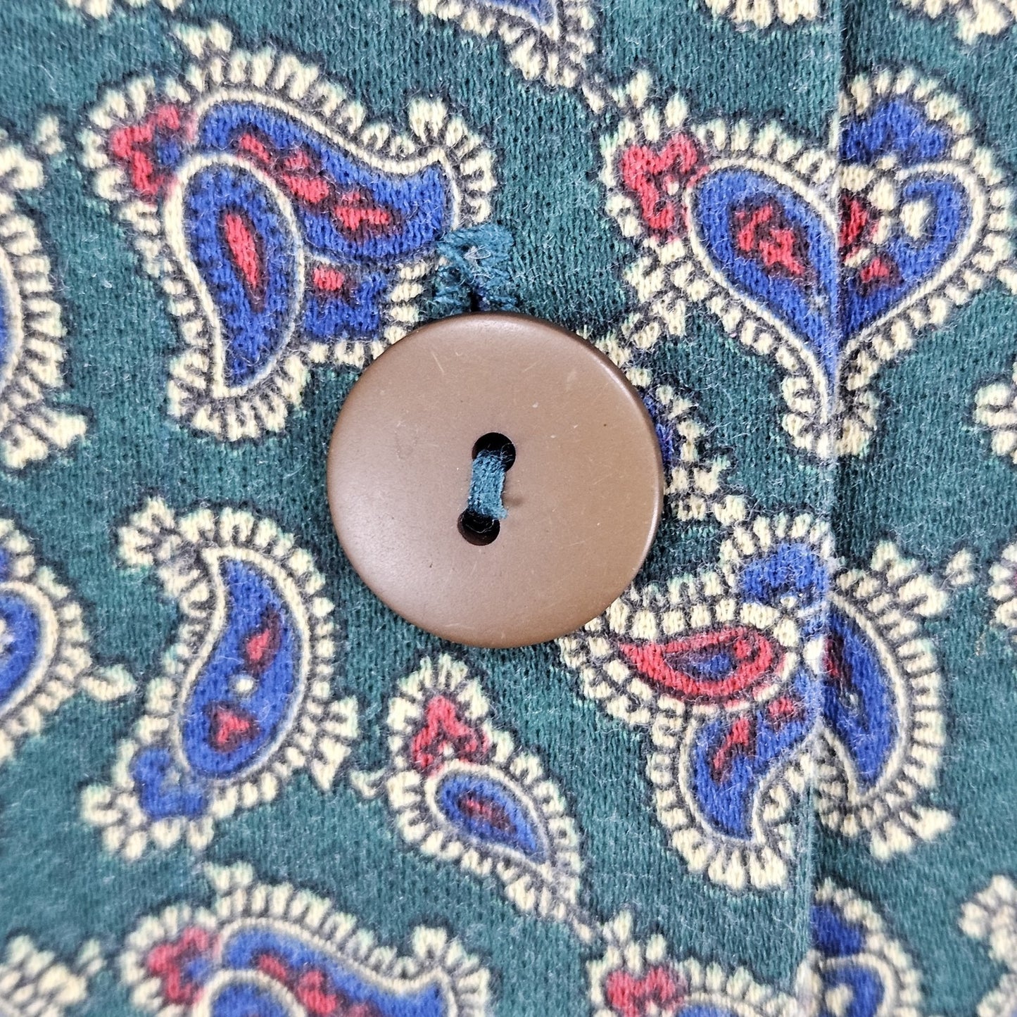 VTG Talbots Sara Campbell Green Paisley Long Sleeve A-Line Midi Dress USA Small