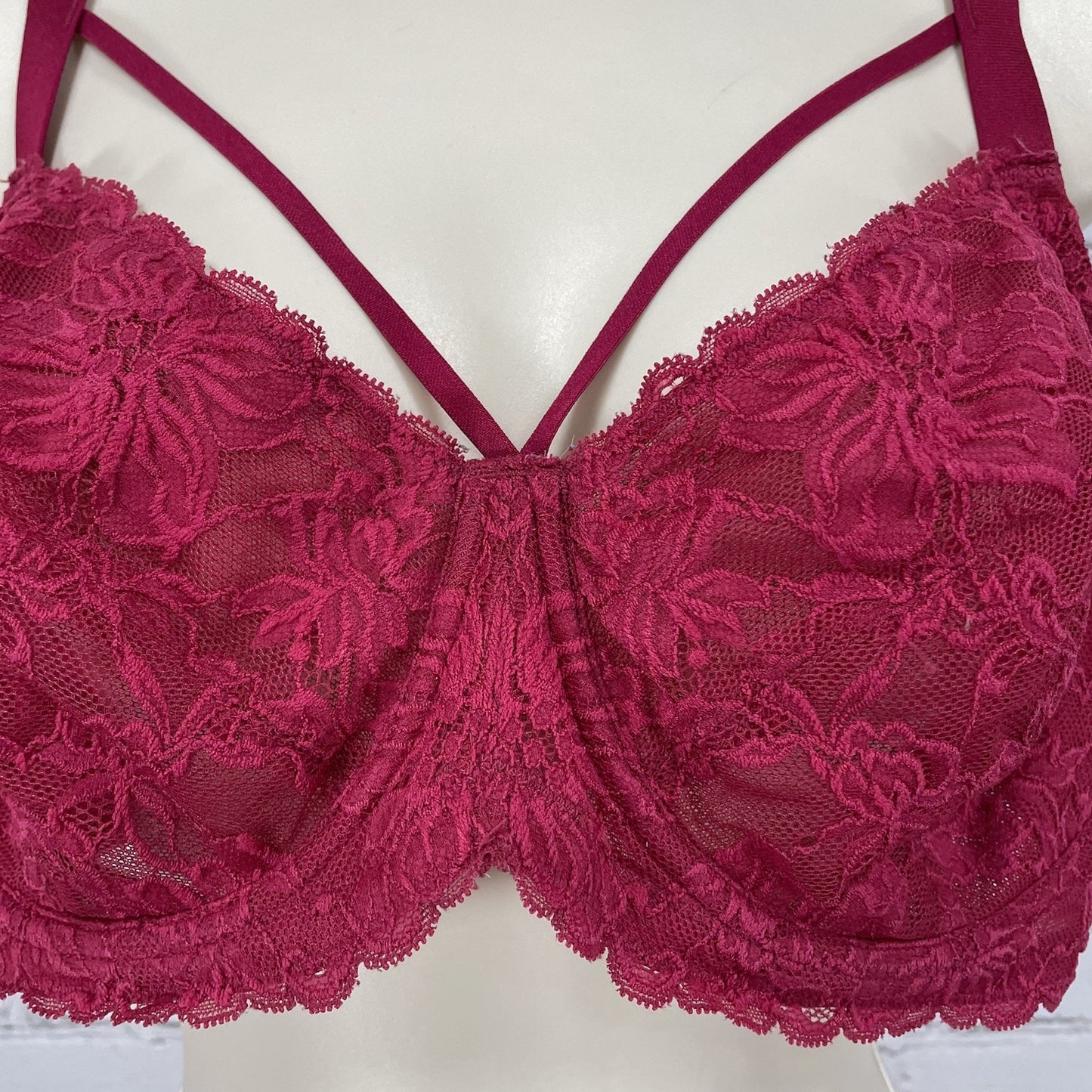 HSIA Pink Lace Mesh Sheer Strappy Balconette Underwire Adjustable Bra Size 38D