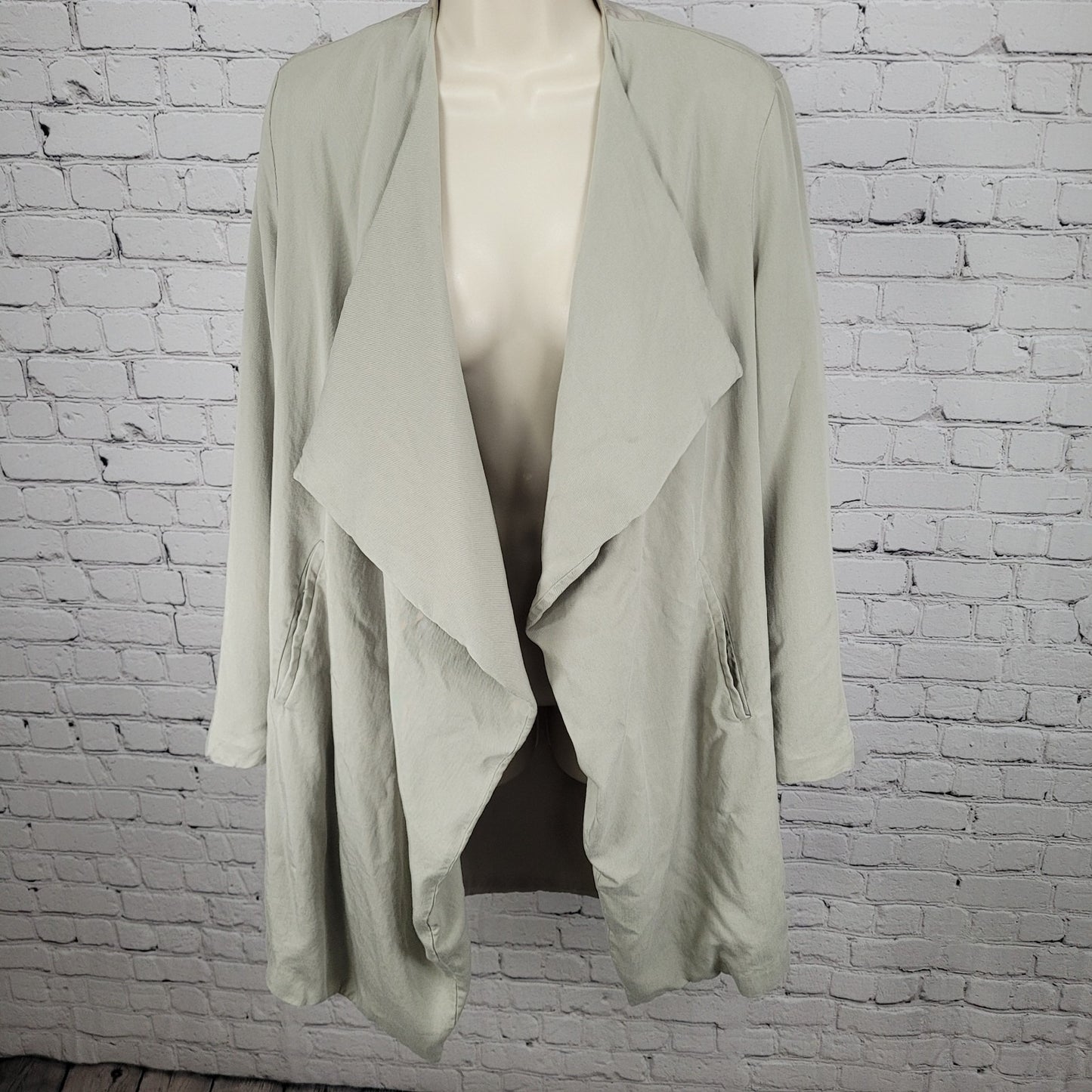 AllSaints Beige Hace Trench Open Draped Pockets Lined Lightweight Jacket Size 6