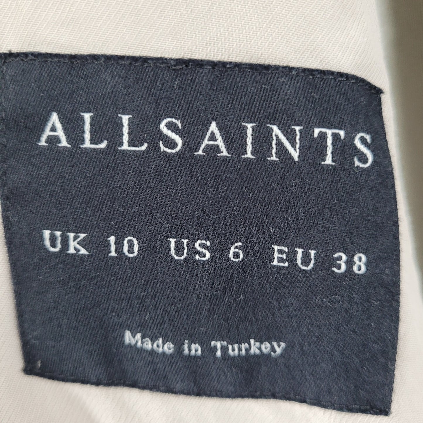 AllSaints Beige Hace Trench Open Draped Pockets Lined Lightweight Jacket Size 6