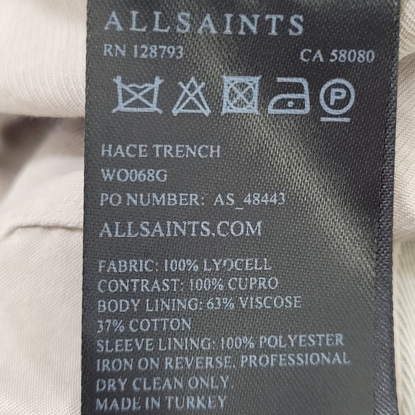 AllSaints Beige Hace Trench Open Draped Pockets Lined Lightweight Jacket Size 6