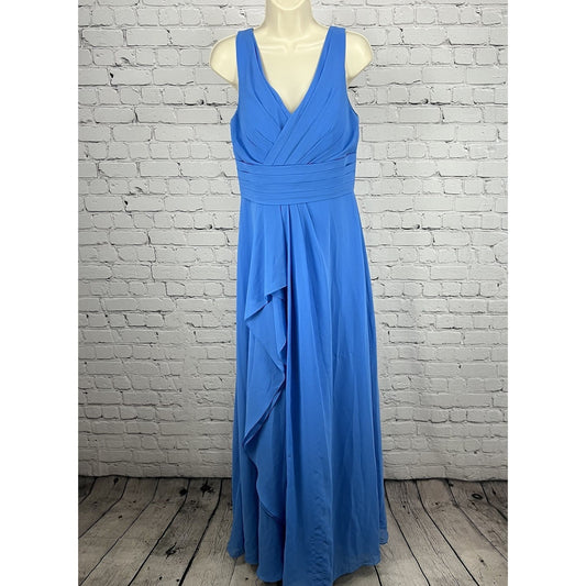 Azazie Blue Chiffon Pleated Structure Empire Waist Layered Bridesmaid Dress A8