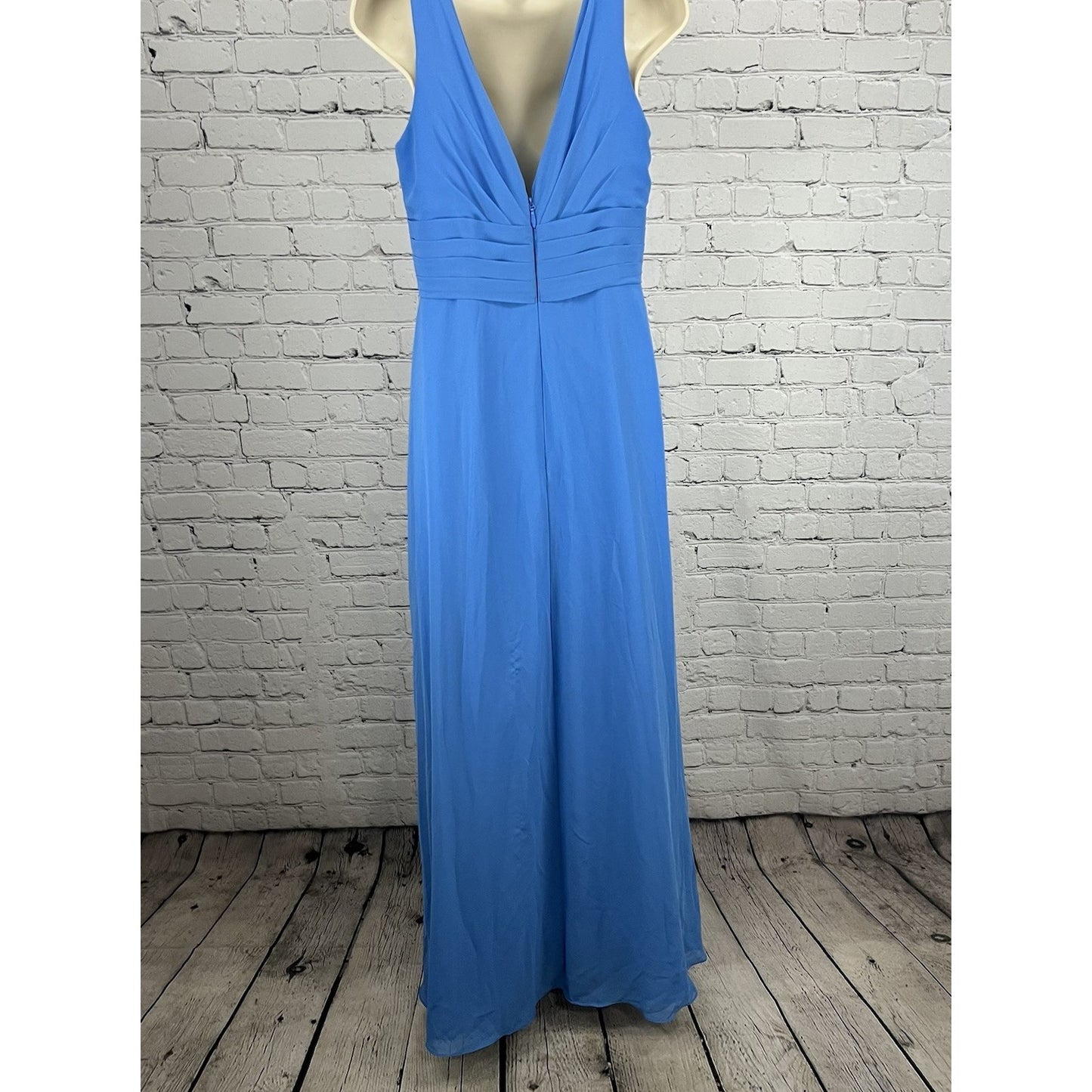 Azazie Blue Chiffon Pleated Structure Empire Waist Layered Bridesmaid Dress A8