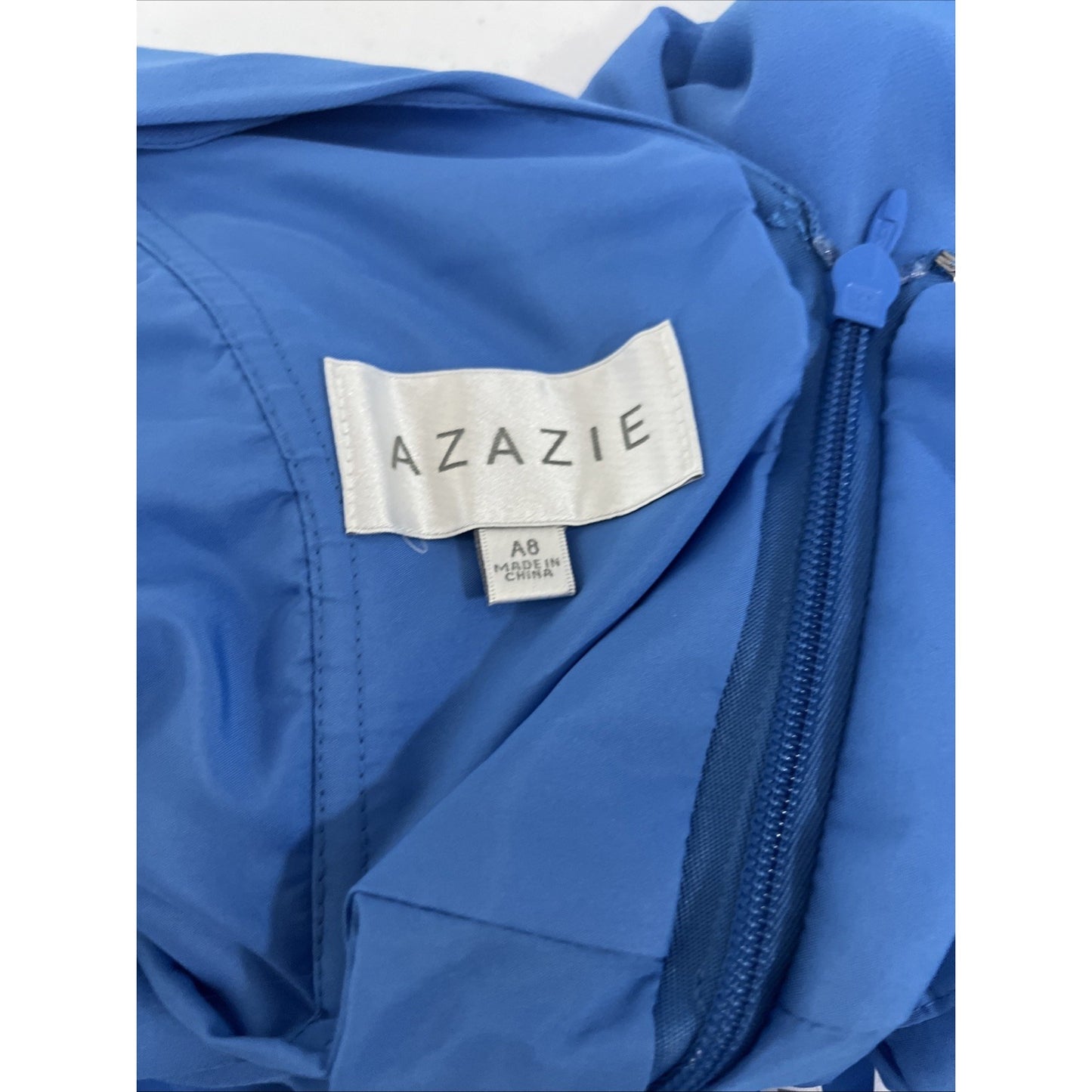Azazie Blue Chiffon Pleated Structure Empire Waist Layered Bridesmaid Dress A8