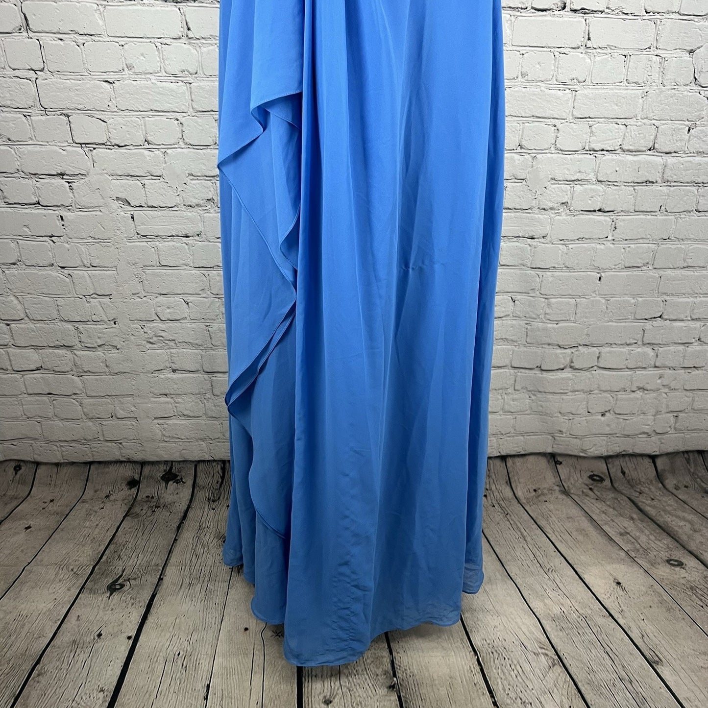 Azazie Blue Chiffon Pleated Structure Empire Waist Layered Bridesmaid Dress A8